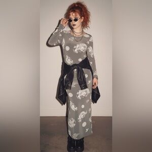 Es Se Vtg Novelty Print Maxi Dress Sz S/M 90s Y2K Grunge Whimsigoth Dragoncore